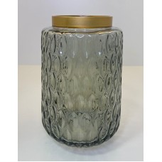 Vaso de Vidro Fumê Borda Dourada P